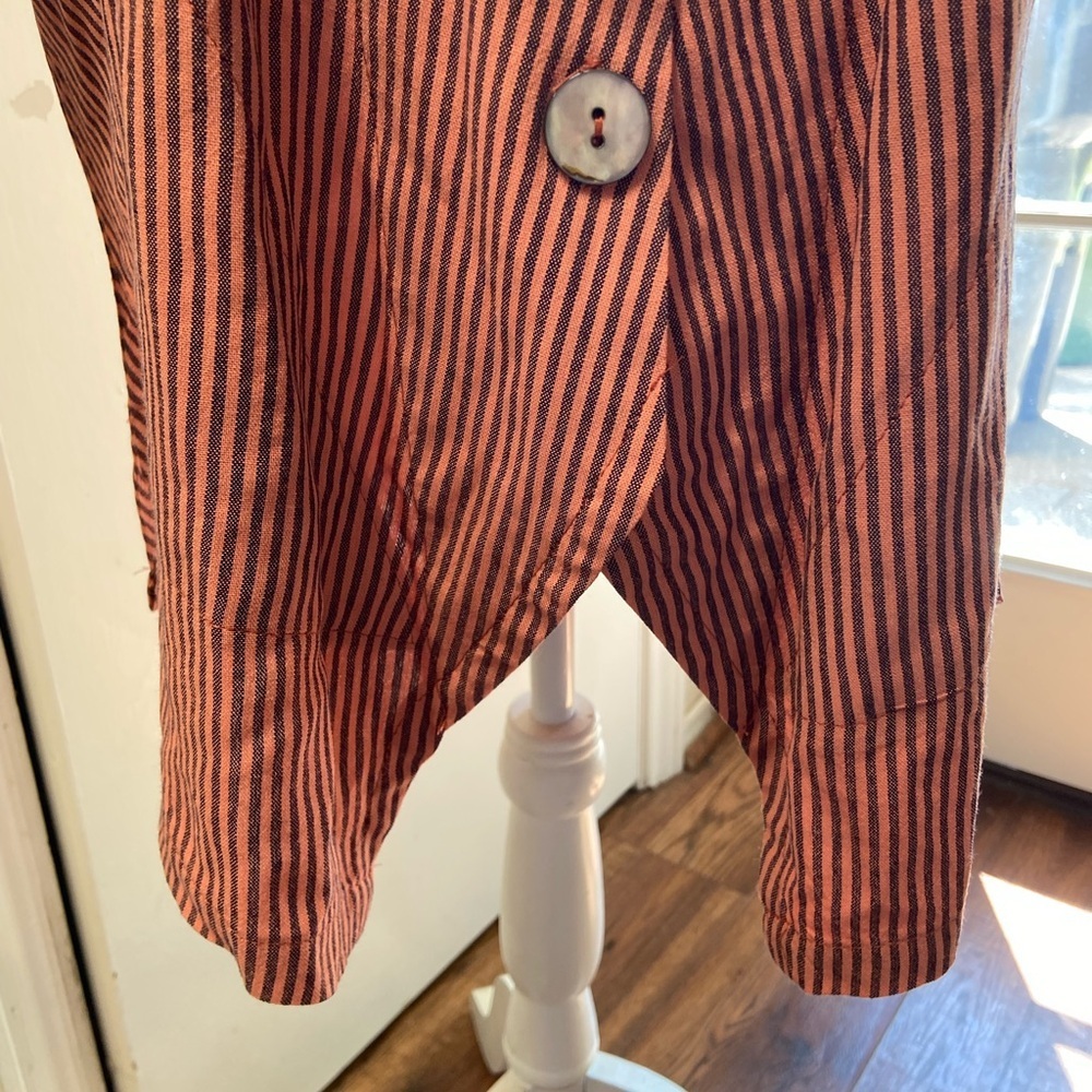 Soft Surroundings Women L Orange Striped Shirt Button Down Sasha Top Roll Tab - Picture 6 of 9